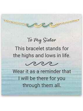 Sister Gift Bracelet, Wave & Cross Design, Birthday Jewelry for Sisters